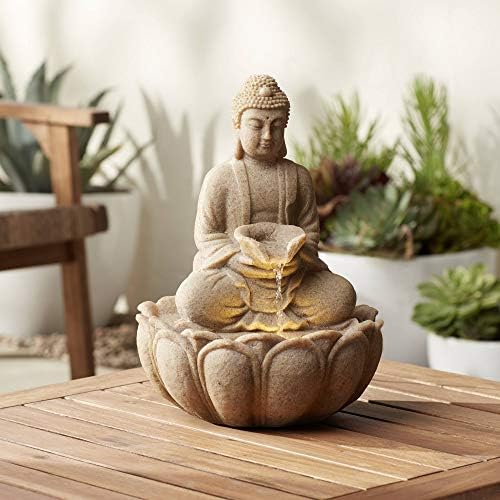 Calm Buddha 14 High Sandstone Fountain with LED Light