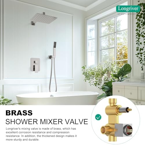 Longriver Shower Faucet Set - 12 Inch Rainfall Shower Head with Handheld Spray