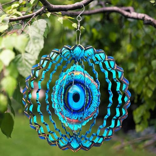 3D Wind Spinner Mandala 10 Inch Evil Eye Stainless Steel Hanging Ornament