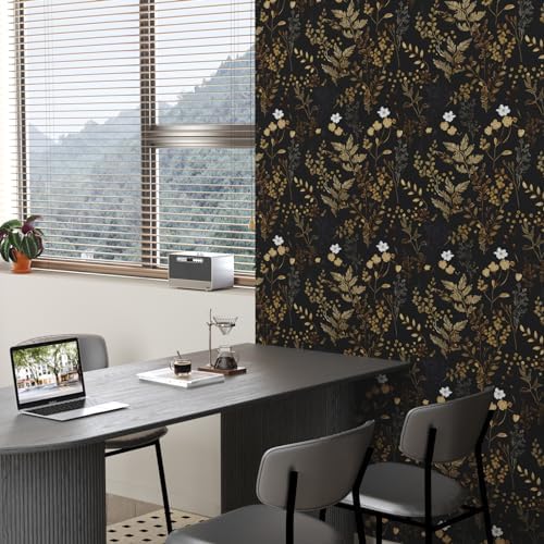 Black Floral Peel and Stick Wallpaper for Kitchen Countertop and Cabinets 175 x 393 Inches