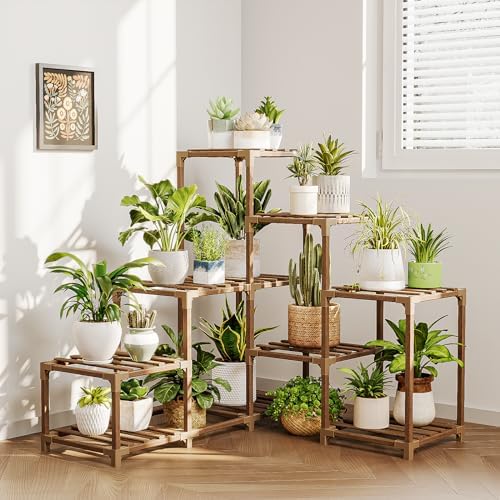 Bamworld 10-Pot Plant Stand for Indoor and Outdoor Use