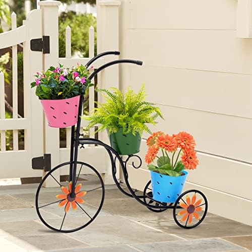 LEWISWAYNE Metal Tricycle Planter with 3 Pails