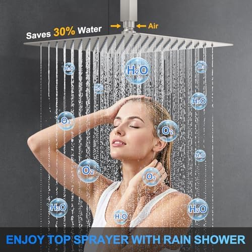 Woindo Shower Faucet Set with 2 Rain Heads and Handheld Diverter