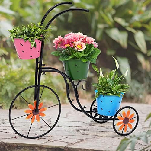 LEWISWAYNE Metal Tricycle Planter with 3 Pails