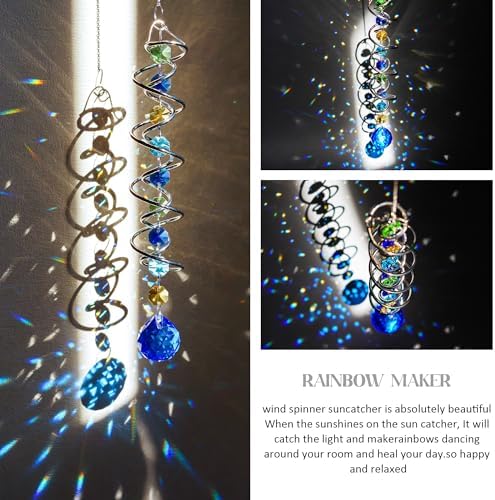 HD Gazing Ball Wind Spinner with Blue Crystal and Chain