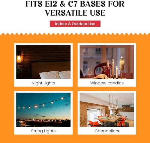 Creative Hobbies Replacement Incandescent Bulbs for Electric Candles - 7W E12 C7 Base Pack of 12