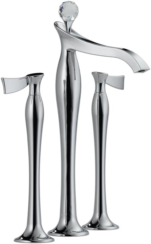 Brizo K65790L-63255PC Chrome Bathroom Faucet Vessel Deck Mount with Lever Handles and Crystal Finial