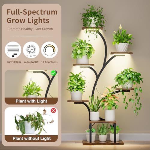 Plant Stand with Grow Lights - 7 Tier Metal Tree-Shaped Corner Stand