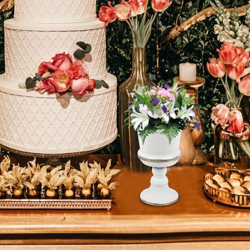 Yardwe White Iron Urn Planters for Outdoor Decor 12