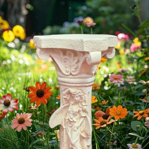Vintage Weathered Winged Angel Roman Column Statue with Magnesium Pedestal Base
