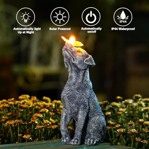 Goodeco Dog Statue with Solar Butterfly - Stunning Outdoor Decor