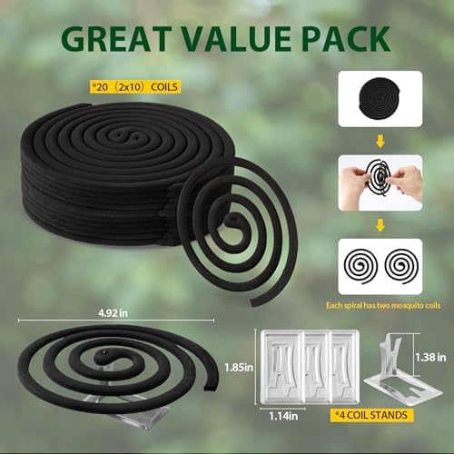 KICKOUTOR Natural Mosquito Repellent Coils 20PCS with 4 Stands for Outdoor Use