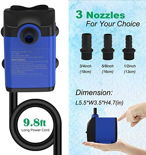 Ultra Quiet Submersible Pump 1056GPH for Fountains Ponds Aquariums