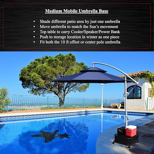 Rolling Umbrella Base with Wheels and Side Table