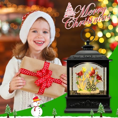 Christmas Snow Globe Lantern with Music Timer - LED Glittering Decor