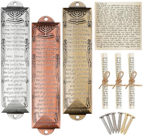 3pcs Metal Mezuzah Case with Scroll for Jewish Home Decor