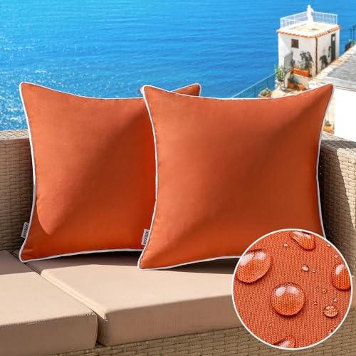 MIULEE 2 Pack Outdoor Waterproof Pillow Covers Burnt Orange