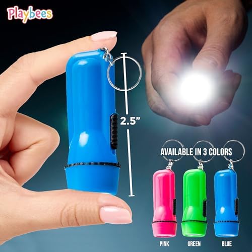 Mini Plastic Flashlight Keychain Bulk - 24 Pieces Assorted Colors LED for Kids