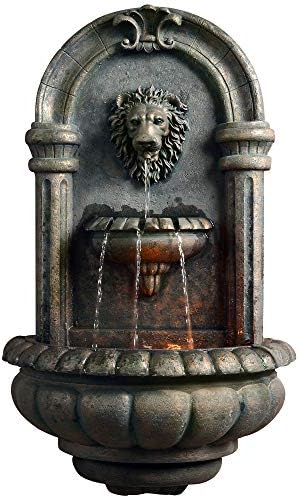 Teamson Home 321 In Wall-Mounted Lion Head Stone LED Outdoor Water Fountain