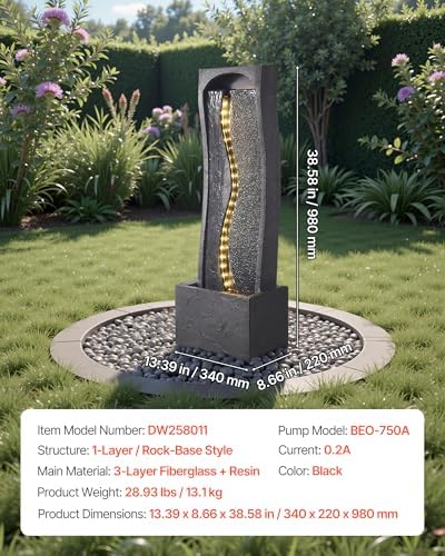 VEVOR Outdoor Water Fountain with LED Light and Pump