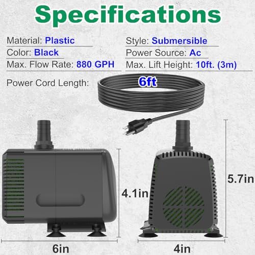 Knifel Submersible Pump 880GPH 102ft High Lift Ultra Quiet Pumps