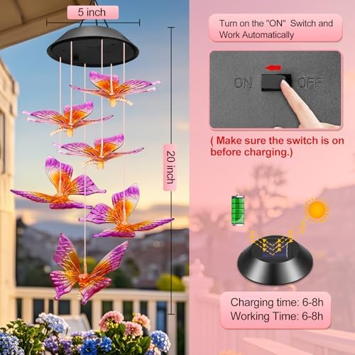 Solar Butterfly Wind Chimes for Garden Decor