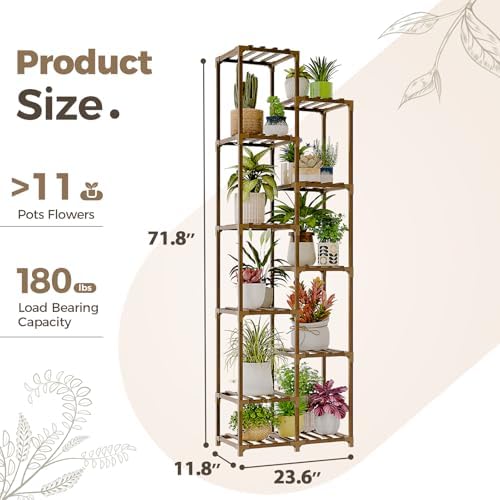 Bamworld 11-Tier Tall Plant Stand Wooden Display Rack
