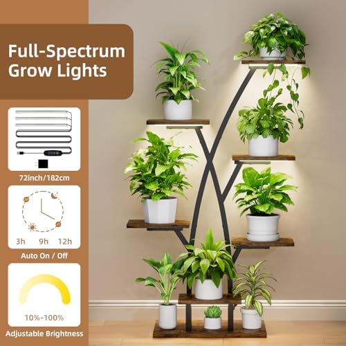 Plant Stand With Grow Lights - 7 Tiered Corner Shelf for Indoor Plants