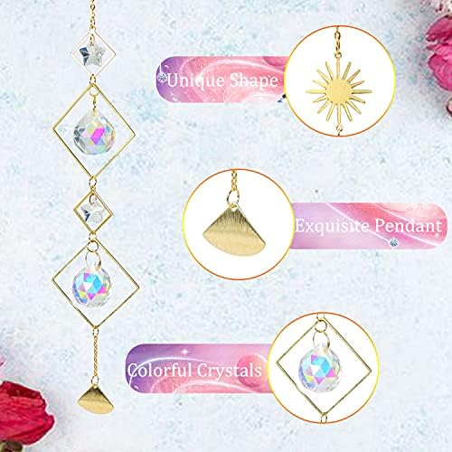 6 Piece Colorful Crystal Suncatcher Set with Chain