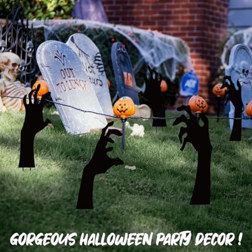 5 Halloween Black Hand Yard Signs with Stakes