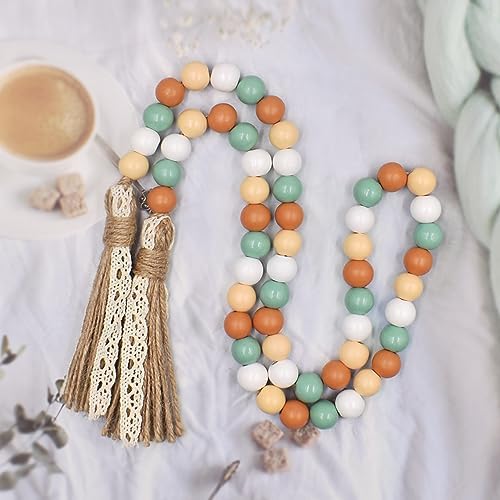 Fall Wood Bead Garland with Tassel Decor
