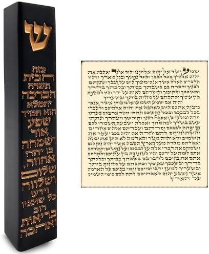 TALISMAN4U Modern Black Mezuzah Case with Scroll and Gold Shin