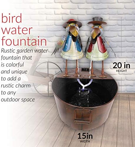 Alpine Corporation 20 Inch Rustic Metal Bird Water Fountain