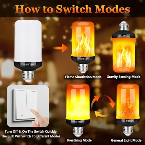 Y STOP Upgraded LED Flame Light Bulbs 4 Modes E26 Base 2 Pack