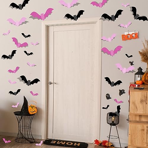 Pink Bats Halloween Wall Decal 48PCS