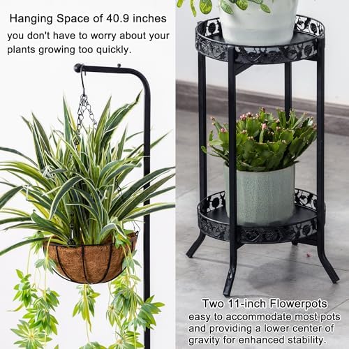 COPREE 2-Tier Hanging Plant Stand Space-Saving Iron Planter Shelves