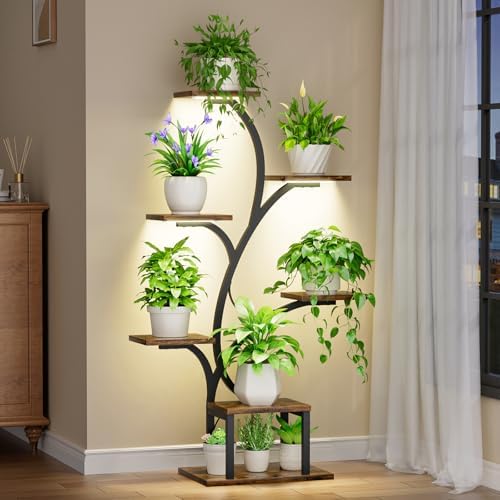Plant Stand with Grow Lights - 7 Tier Metal Tree-Shaped Corner Stand