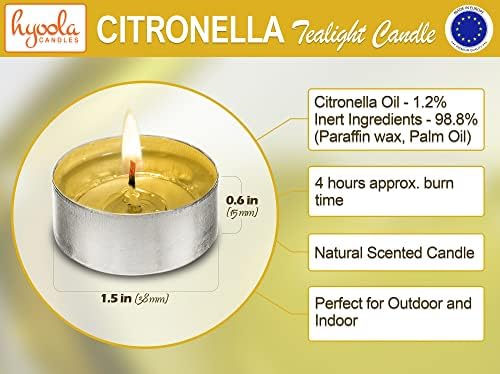 Hyoola Tealight Citronella Candles 4 Hour Burn 50 Pack DEET Free