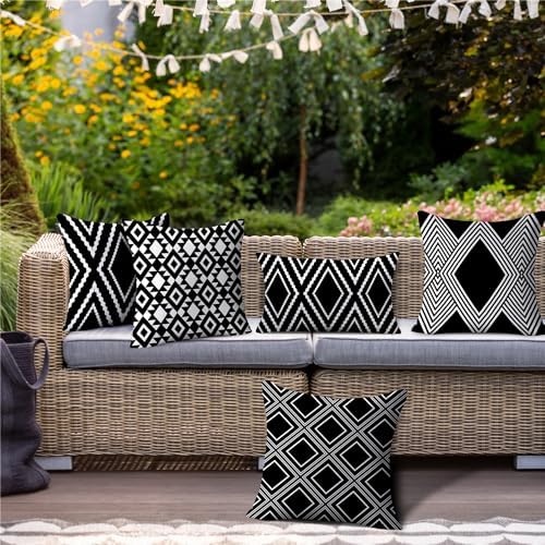 NIGHTWISH Waterproof Pillow Covers Set of 4 Black White