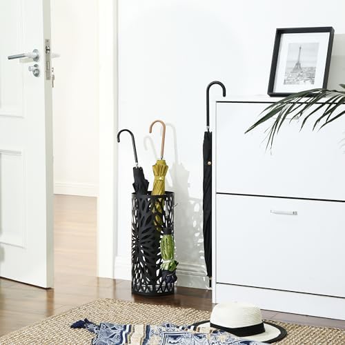 SONGMICS Metal Umbrella Stand with Drip Tray and Hooks