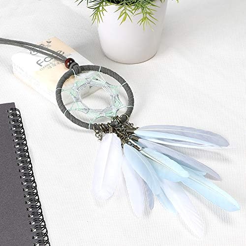 Dremisland Dream Catcher Car Rear View Mirror Pendant Charm with Pearl Ornament Blue Grey