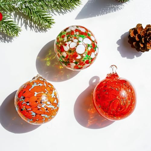 Set of 3 Hand Blown Glass Gazing Balls Decor