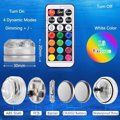 Small Submersible LED Lights with Remote Control Waterproof Tea Light Flameless Candle for Vases and Ponds