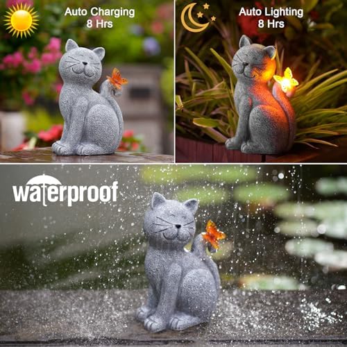 Nacome Solar Cat Garden Statue Outdoor Decor