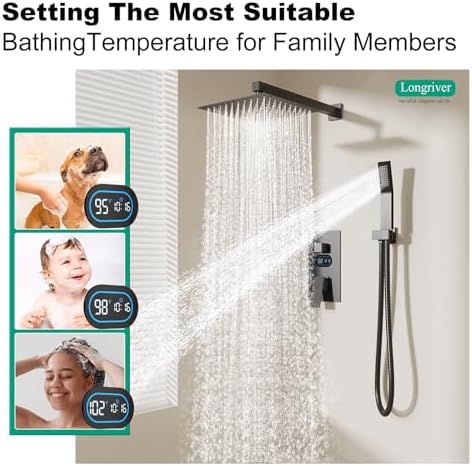 Longriver Matte Black Shower Faucet Set with Temperature Display 1