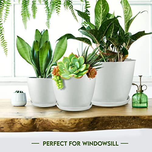 Utopia Home White Plastic Planters 5 Pack with Drainage