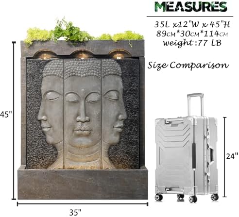 Zen Buddha Wall Fountain - 45 Inches Tall Gray