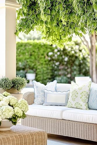 Hofdeco Premium Coastal Scalloped Throw Pillow Cover 20x20 Baby Blue Dahlia Floral
