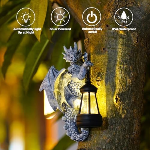 Goodeco Dragon Tree Hugger Solar Lantern Garden Statue