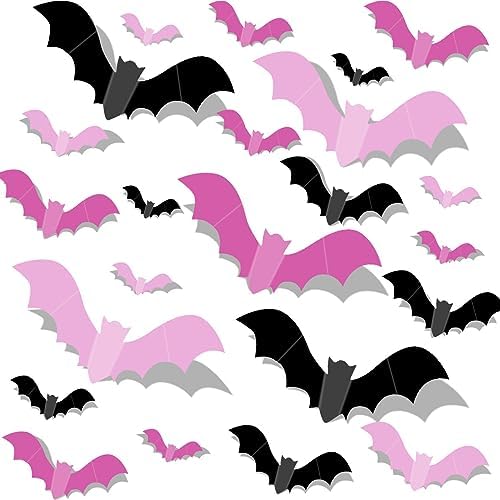 Pink Bats Halloween Wall Decal 48PCS